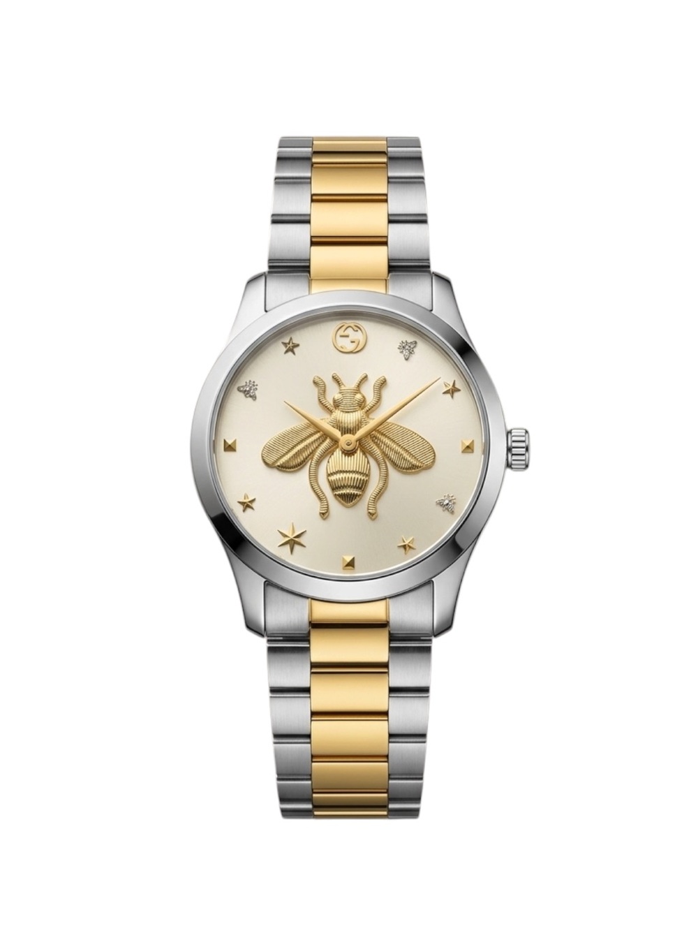 Gucci G-Timeless 38mm Two-Tone Bee Watch Silver Dial NWT Box Papers YA1264131